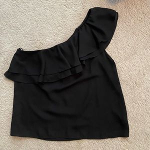 Saks Fifth Avenue. One shoulder black chiffon blouse. Never worn